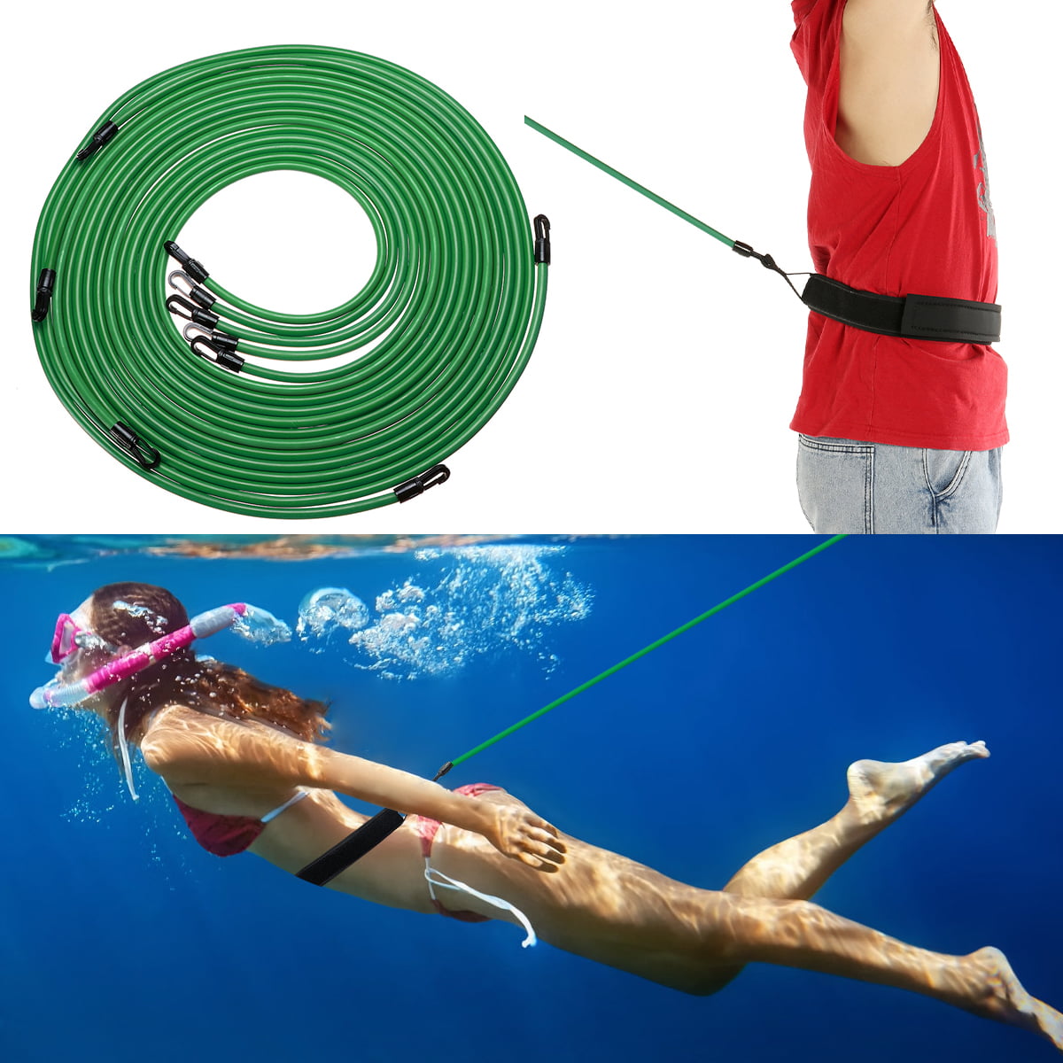 Blau Ewendy Schwimmwiderstandsgürtel Swim Resistance Belts für das Training von Bungee-Gürteln Passform wartet 21,6-41,4 Zoll-6 mm x 9 mm x 2 m 