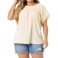 thumbnail image 2 of DARING DIVA Women's Plus Chiffon Blouse Swiss Dot Lace Pleated Top 1X Beige, 2 of 6