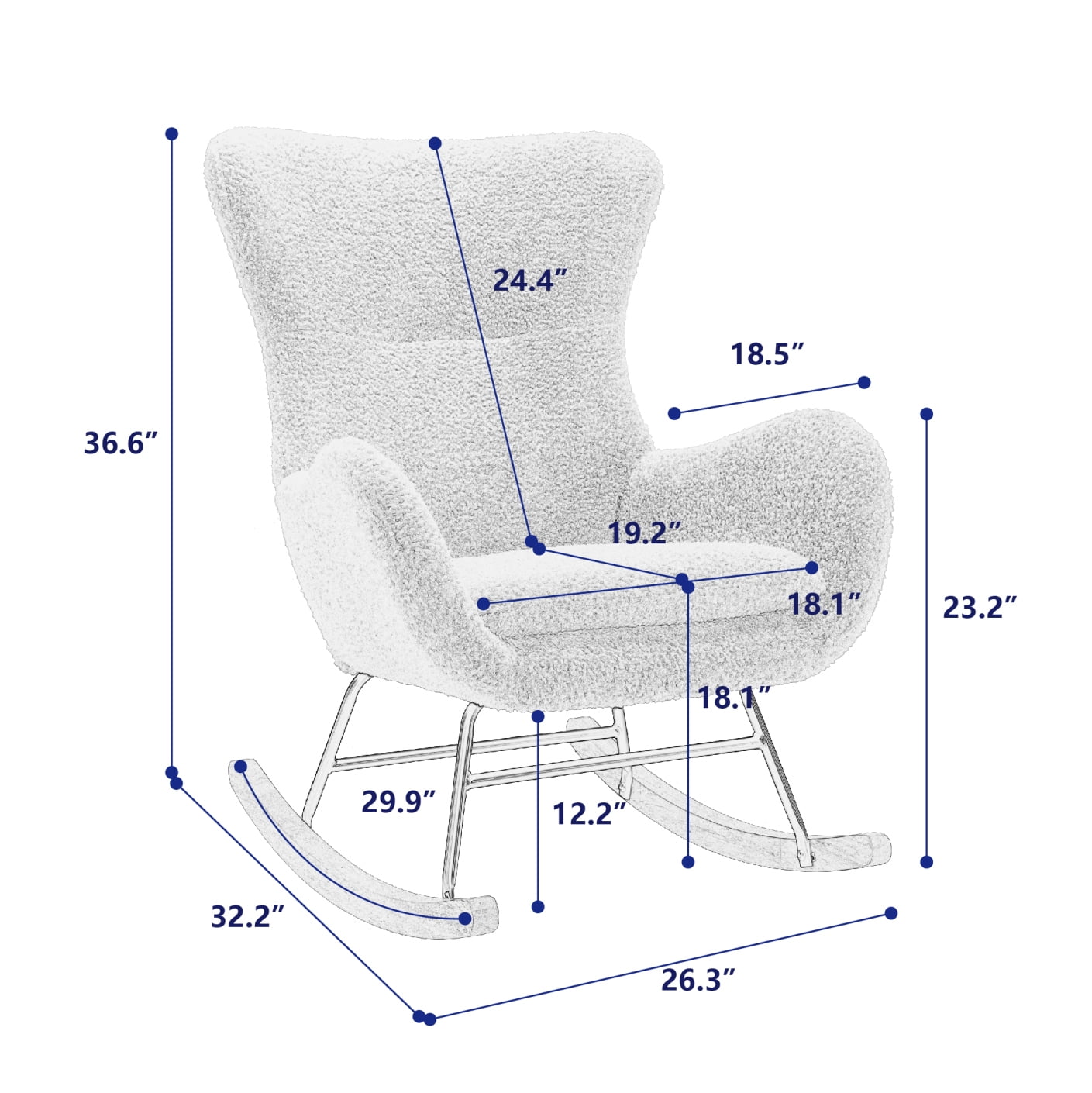 Nursery Rocking Chairs, Teddy Fabric Upholstered Glider Rocker with High Backrest and Armrests for Bedroom Living Room Offices (Beige)