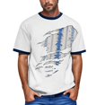 thumbnail image 4 of Men's Retro Raglan Polo Shirt, Three-Button Design with Patriotic Flag Print for Casual and Semi-Formal Occasions ,White 2XL, 4 of 5