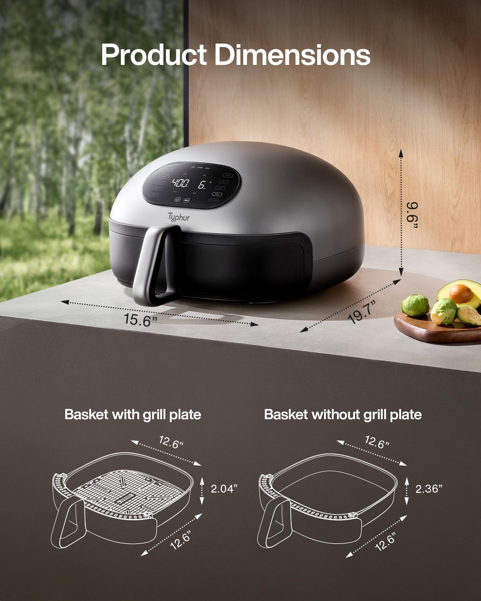 Typhur Dome Smart Air Fryer with No.1-Cooking Speed, 5.6 qt. Large Capacity, Self-cleaning Mode, Dishwasher Safe Non-stick Basket and 55dB Low Noise