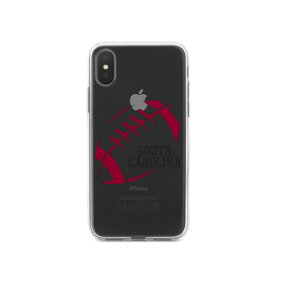 DistinctInk Clear Shockproof Hybrid Case for iPhone XR (6.1" Screen) - TPU Bumper, Acrylic Back, Tempered Glass Screen Protector - South Carolina Football - Garnet, Black
