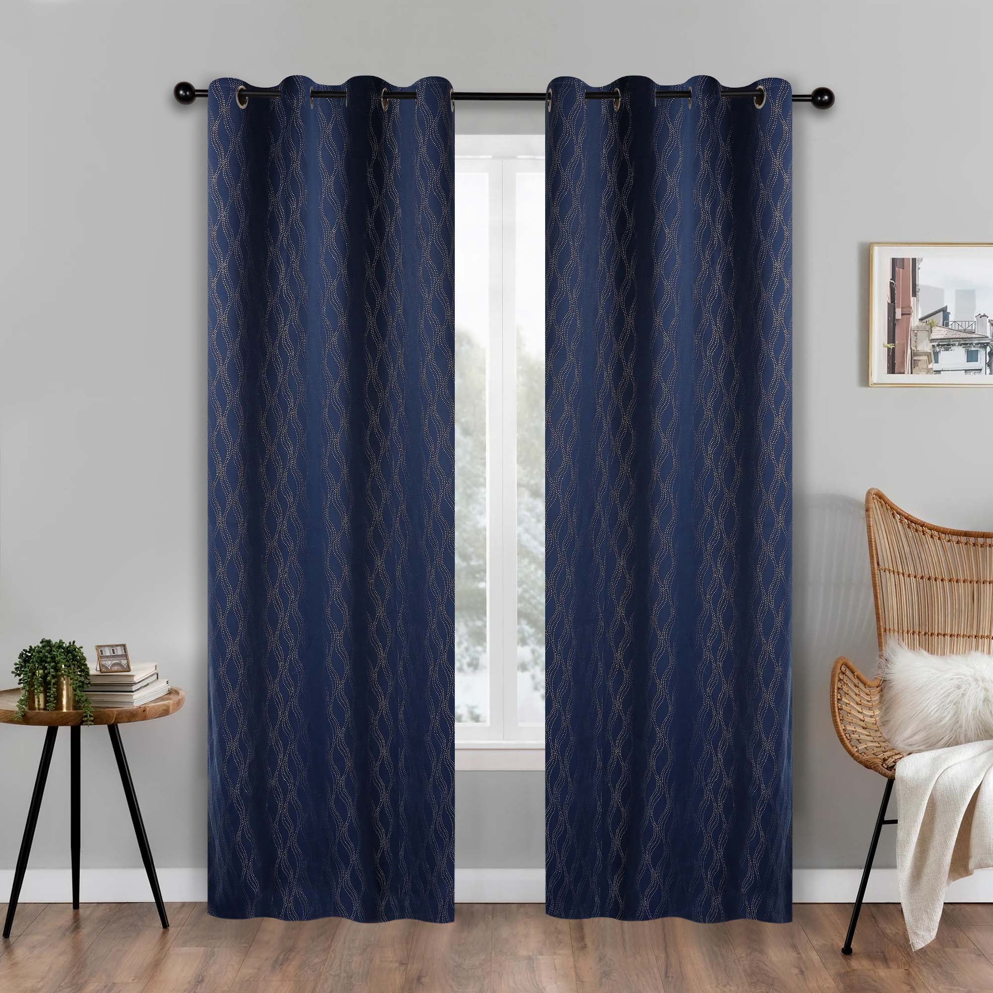 Superior Zuri Blackout Curtains, Grommet Header, Set of 2, 52" X 84", Navy Blue
