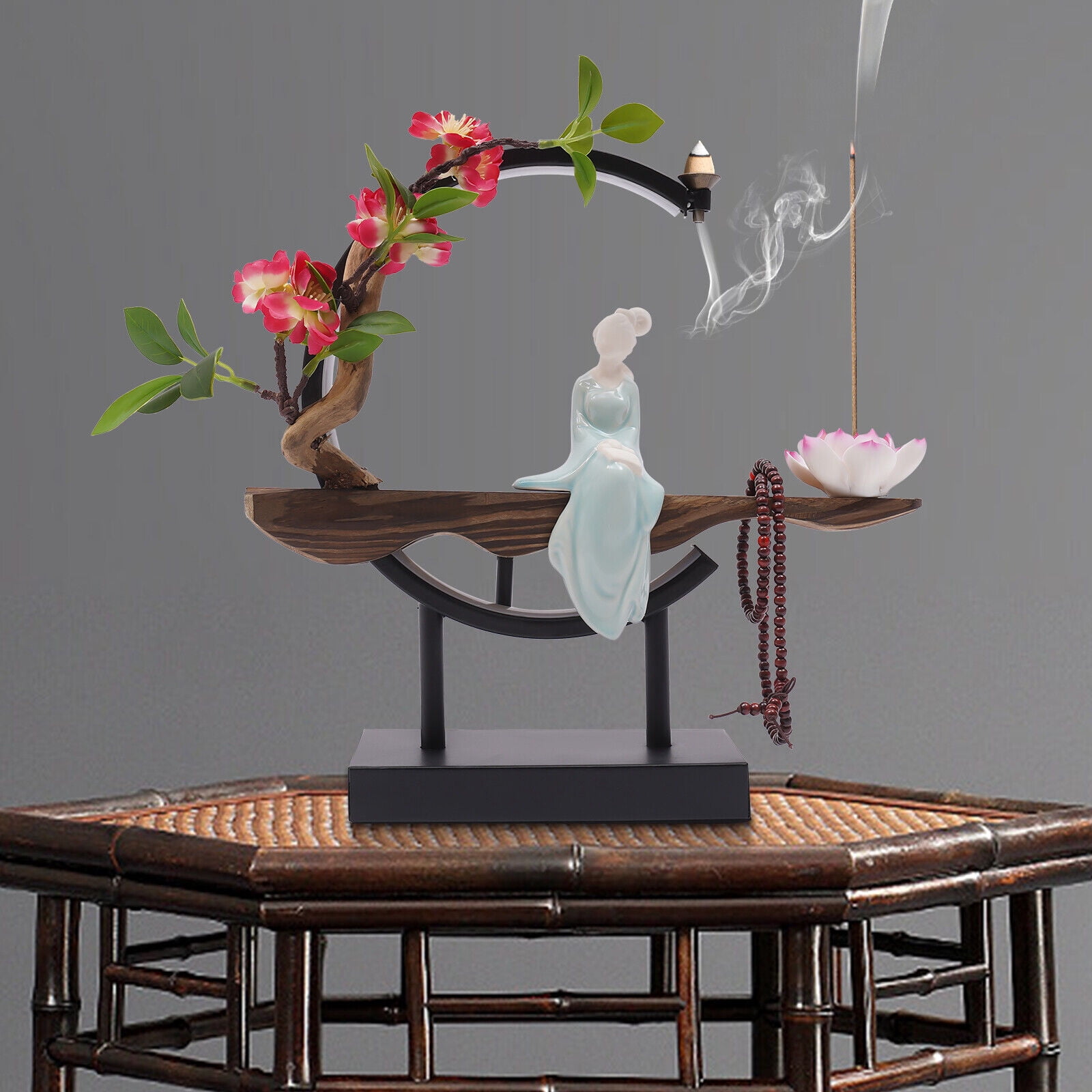Corded Electric LED Cone Backflow Incense Burner Holder Smoke Fountain Waterfall Home Decor