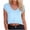 Light Blue, variant on Women Cropped V Neck Short Sleeve Tops Loose Casual Basic Tee Trendy Blouses
