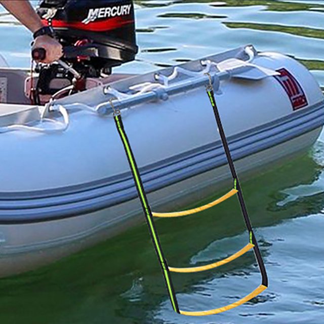 YAOMOBB Railing Attachment Ladder Foldable Three Step Ladder with Reusable Nylon Rope for Yachts and Boats