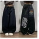 thumbnail image 1 of Ropa de calle Vintage de los años 90, pantalones vaqueros JNCO con ala grande bordada en negro, pantalones vaqueros holgados para mujer Y2K, nuevos pantalones anchos góticos Harajuku hip-hop, 1 of 5