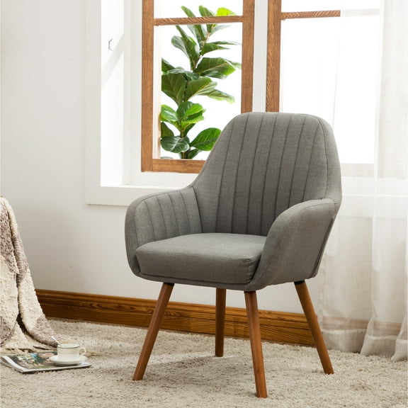Contemporary Gray Chair With Extra Thick Foam And Wood Legs Elegant Upholstery Solid