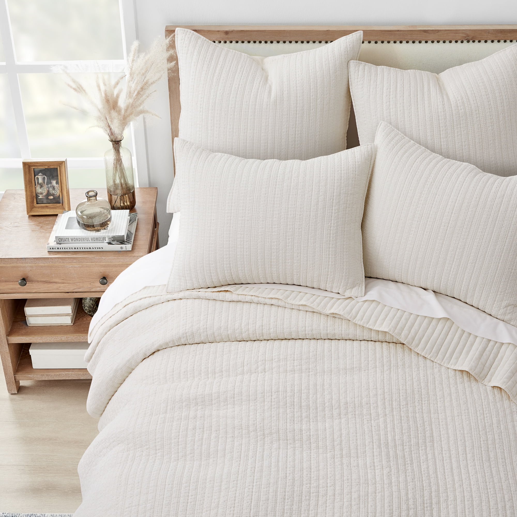 Levtex Home - Loden Quilt Set - King Quilt and Two King Shams - Textured Waffle - Cream - Quilt (106x92in.) and Shams (20x36in.) - Reversible - Cotton