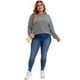 thumbnail image 3 of Blusa básica casual de manga larga con cuello redondo y puños elásticos para mujer de tallas grandes, rayas, 4X, negra, 3 of 4