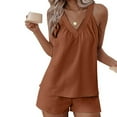 thumbnail image 4 of LIaqionyy 2 Piece Outfits for Women Lounge Pajama Set Sleeveless V Neck Tank Top and Short Pant Lounge Vacation Set, 4 of 7