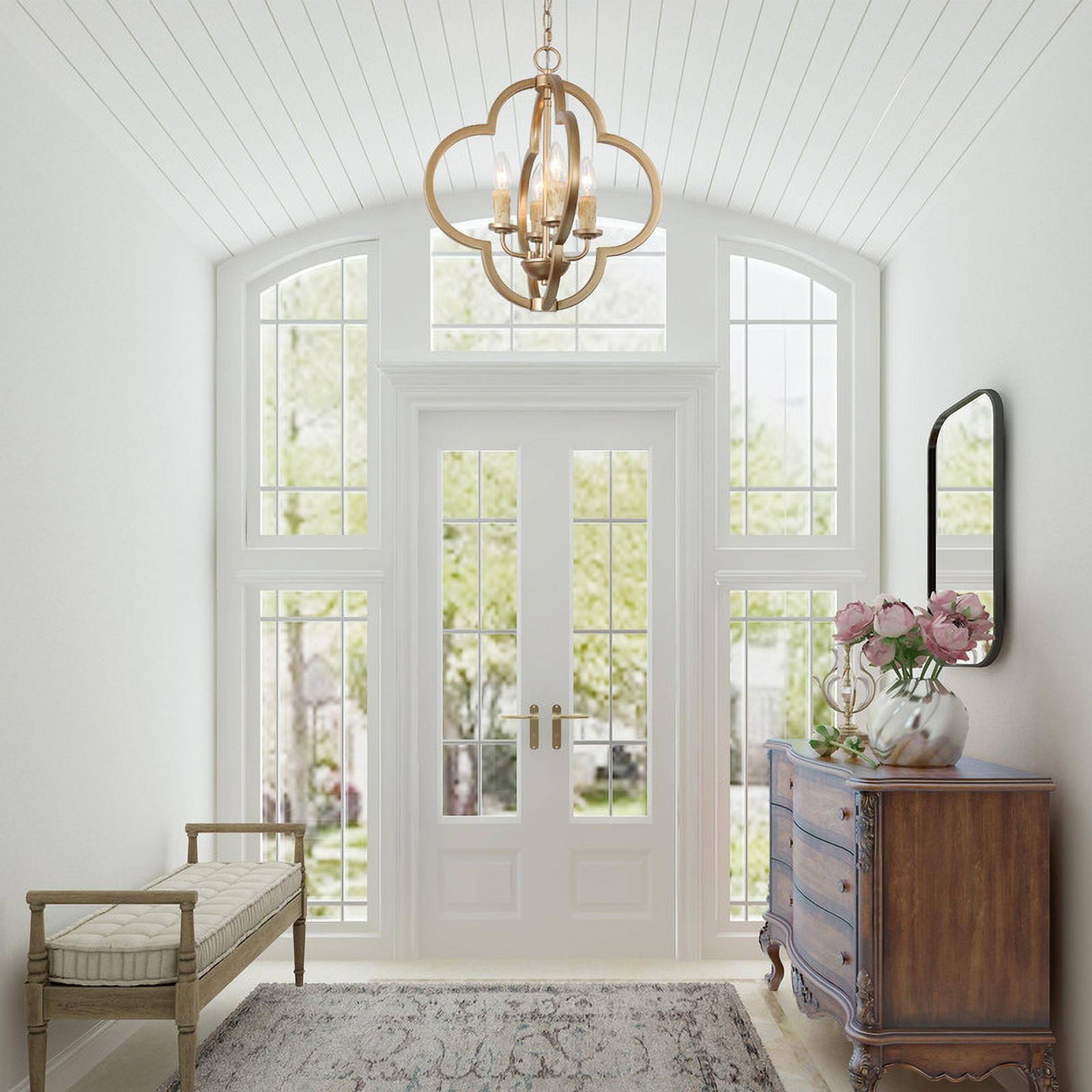 LNC Modern Gold Quatrefoil Chandelier, 4-Light 16 in Fixture for Dining Room & Foyer