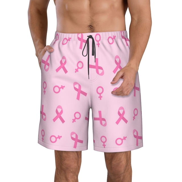Fotbe Breast Cancer Awareness 1 Trajes de Baño Estampados para Hombre, Shorts de Verano de Secado Rápido, Ropa de Playa, Bañadores-Small