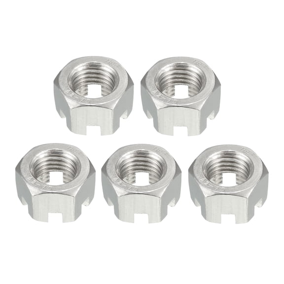M16 x 2mm Pitch 304 Stainless Steel Slotted Hex Nuts  Pack of 5