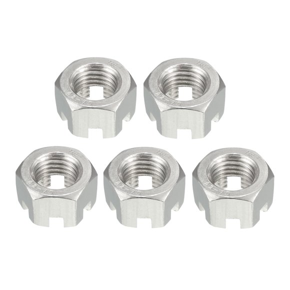 Unique Bargains M16 x 2mm Pitch 304 Stainless Steel Slotted Hex Nuts, Pack of 5