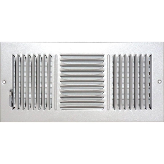14 In. X 6 In. Ceiling/Sidewall Vent Register, White With 3-Way Deflection