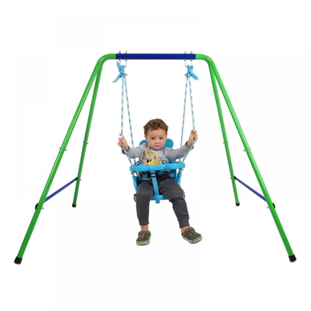 Child Kids Powder-Coated Steel Swing Frame Stand 400LBs Stability W/Ground Nails 
