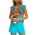 thumbnail image 2 of VBVC Women's 2 Piece Drawstring Striped Short Sets,Crew Neck Tank Top and Shorts For Women,Ladies Floral Sweatsuits with Pockets,Sky Blue,S-2XL, 2 of 8