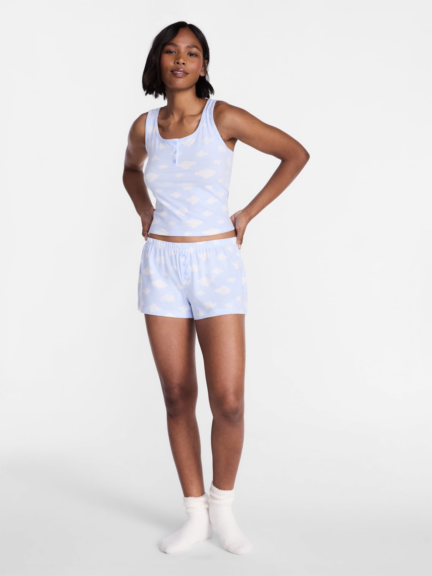 No Boundaries Cloud Core Sleepwear Tank Top and Shorts Sleep Set, 2-Piece, Women's XXS-3X