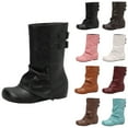 thumbnail image 5 of YLYL Women Slouchy Mid Calf Boots Fold over Wide Calf Flat Low Heel Pull on Riding Boots with Buckle Strap, 5 of 9