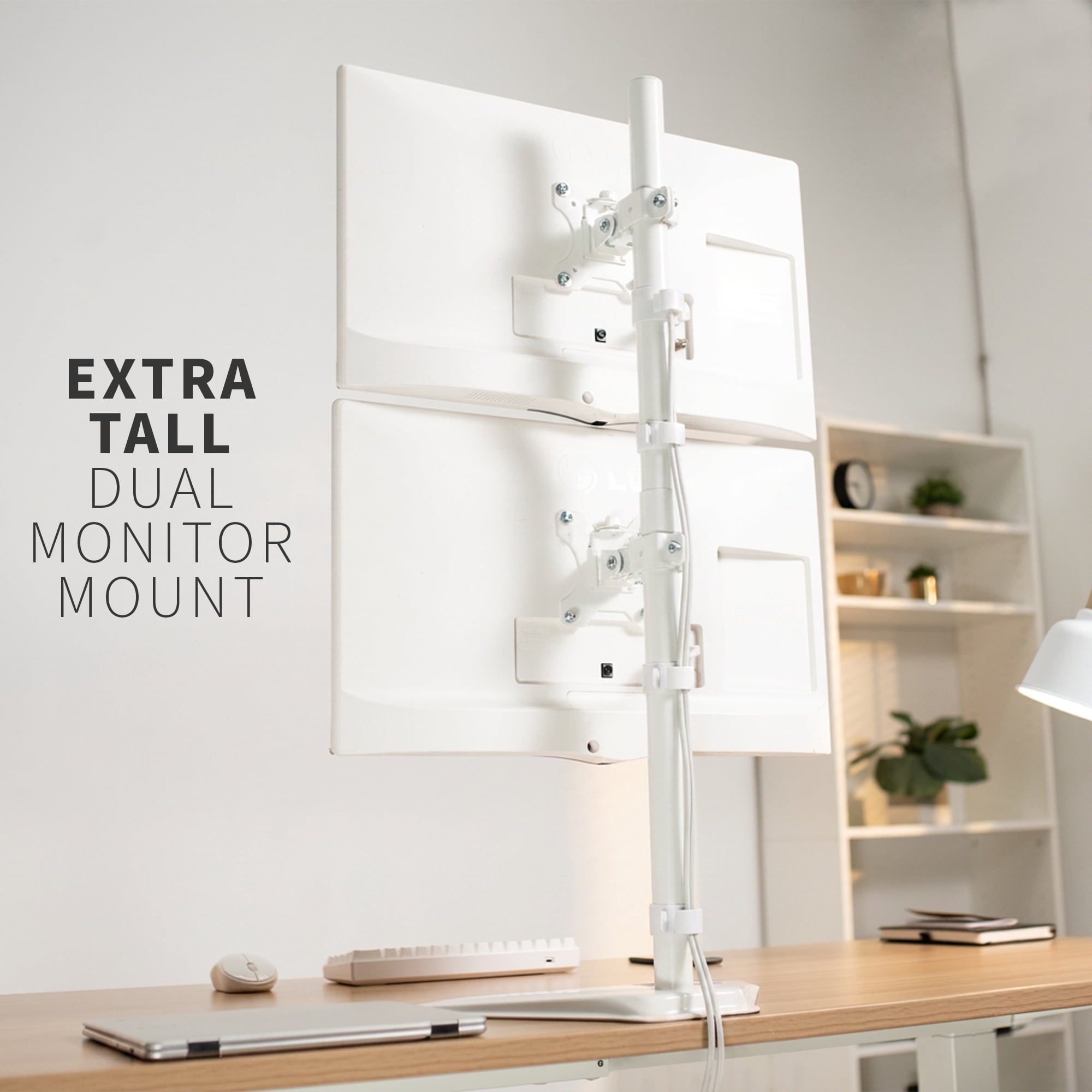VIVO White Dual LCD Monitor Vertical Stand Mount, Fits 2 Ultrawides up to 34"