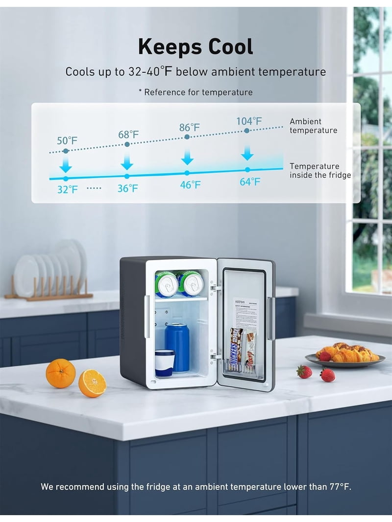 AstroAI, Mini Fridge, 6L, Compact Portable Cooler and Warmer