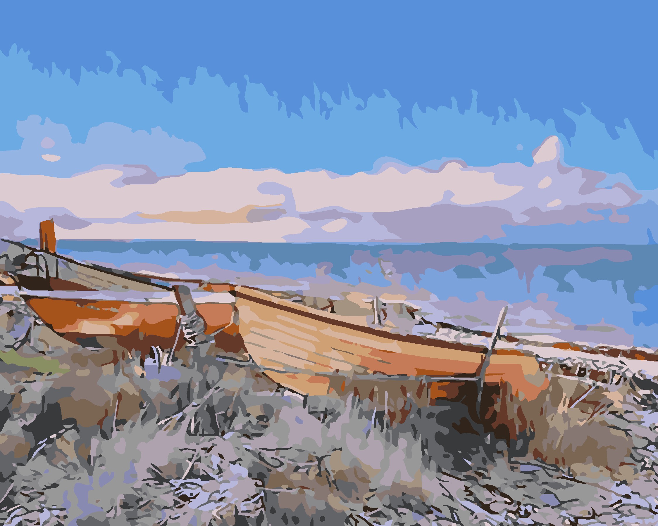 DIY Oil Painting Art paint Wood Boat Watercraft Sky Vehicle Water Cloud