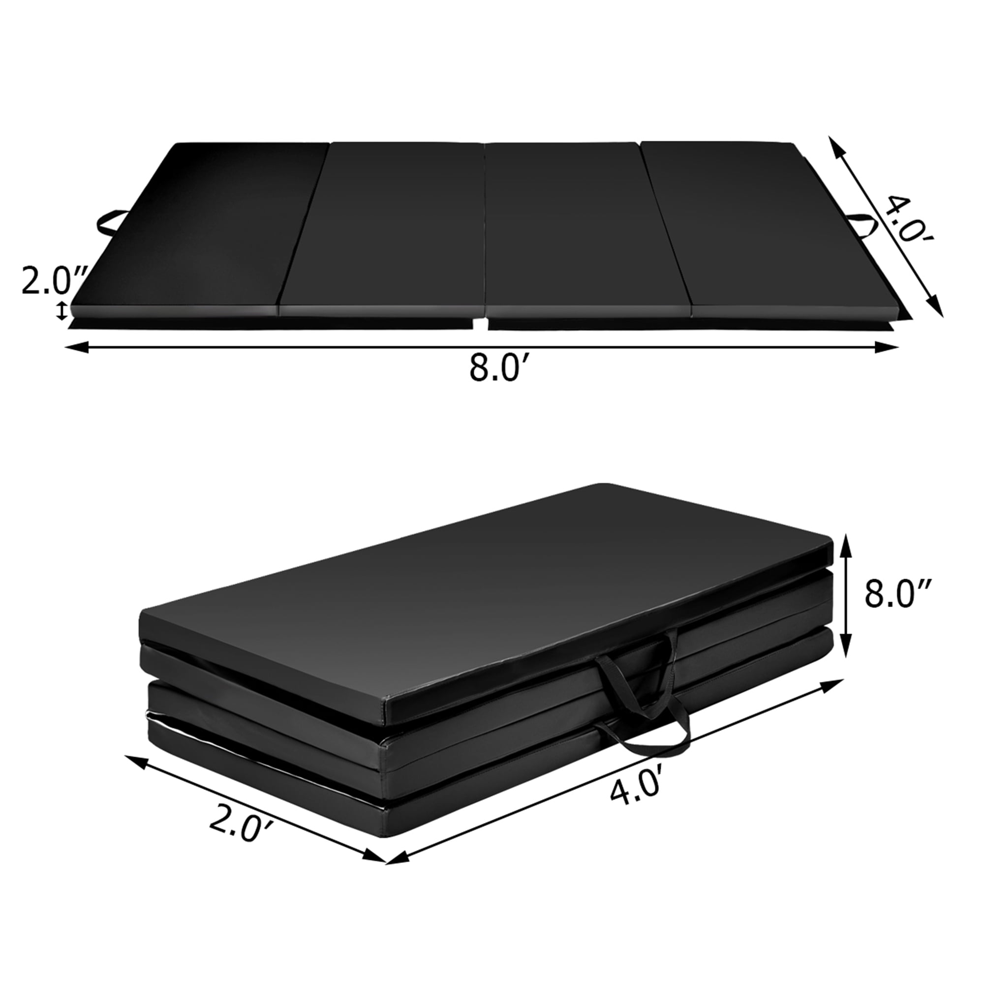 Gymax Foldable Gymnastics Exercise Mat Tumbling Pad 4 Ft. x 8 Ft. with Carrying Handles, Black
