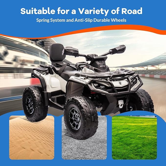 EastVita 2 Seater Ride On Car,24V Licensed Can-Am Electric ATV Car for Kids, 4 Wheeler Electric Toy Car with Bluetooth,Led,Leather Seaters,5 Mph Max Speed