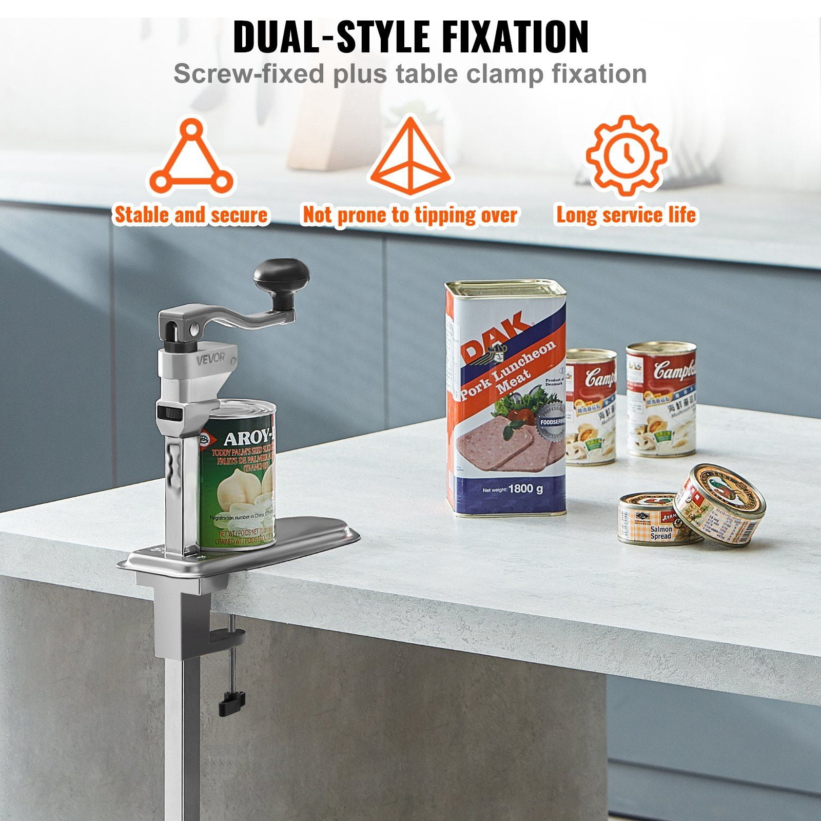 Heavy Duty Commercial Can Opener Manual Adjustable Tabletop Clamp for Restaurants Hotels Food Stores Opens Cans Up to 11.8 Inches