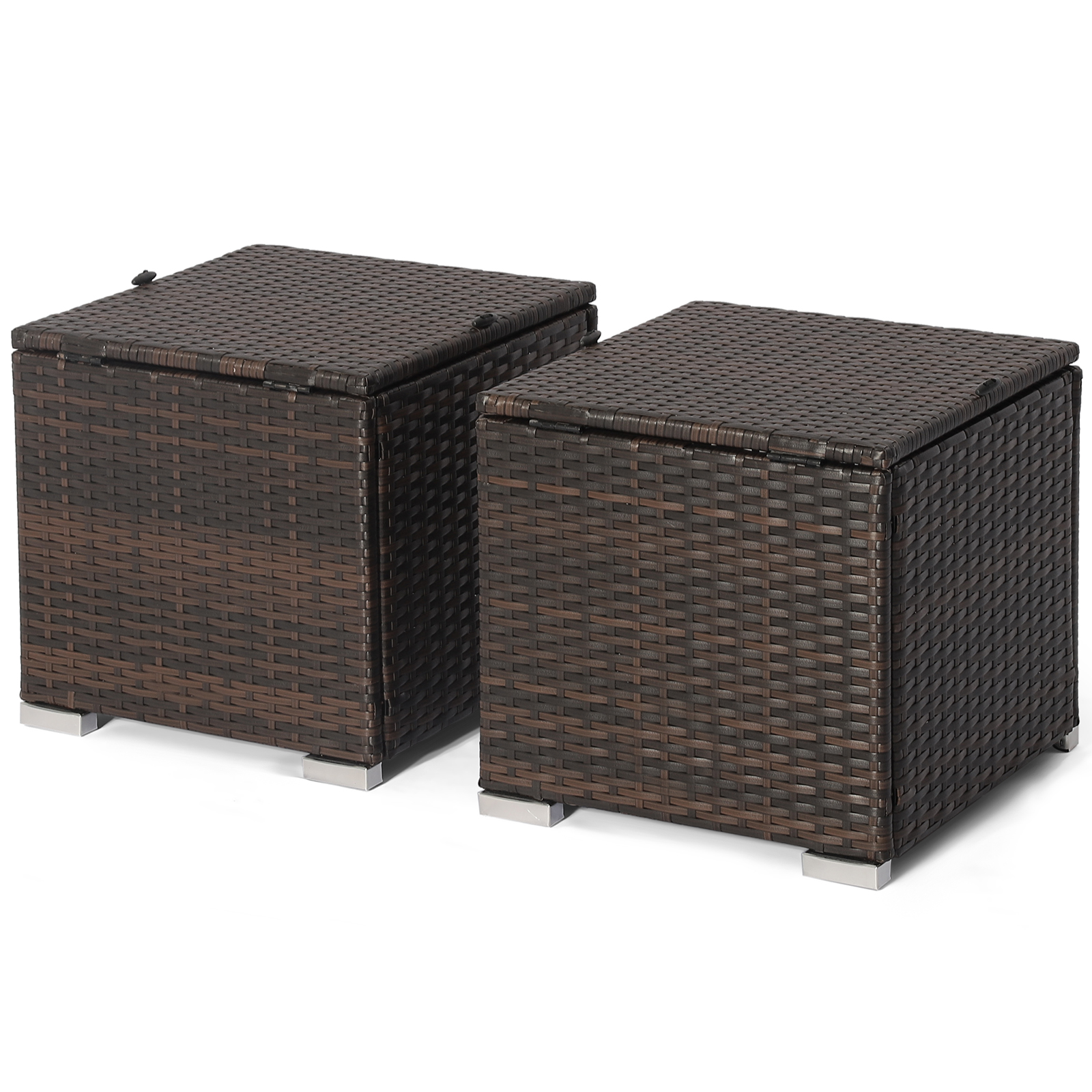 Topbuy 2 Pieces Patio Ottoman Multipurpose Outdoor Wicker Footstool Storage Box Side Table w/ Solid Metal Frame w/ Removable Cushions Off White - image 4 of 7
