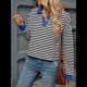 thumbnail image 4 of Sudaderas A Rayas de Talla Grande para Mujer, de Larga, con Cuello de Solapa, Informales, Suaves, Tipo Pulóver, Camisetas Negro S, 4 of 10