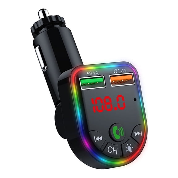 Kyusrd Colorful Ambiance Lights 5.3 Car Bluetooth Receiver Charger,Lossless Sound Quality FM Transmitter Card,Car MP3 Bluetooth Player