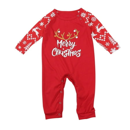 

Honeeladyy Winter Coats Newborn Baby Christmas Cartoon Pajamas Plaid Family Matching Romper Jumpsuit Red Sales