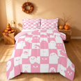 thumbnail image 2 of Homewish Halloween Ghost Full Size Comforter Sets for Girls, Spooky Animal Checkered Bedding Comforter Set, Pink White, Pink Reversible, 3 Pieces 1 Comforter and 2 Pillowcases, 2 of 6