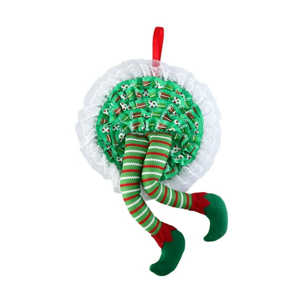Corona navideña de patas de elfo tejidas. Adornos para el árbol de Navidad para la puerta principal. Verde