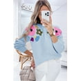 thumbnail image 2 of Women's Light Blue Knitted Sweater with Floral Pattern and Ribbed Edge, (US 20-22)2XL, 2 of 11