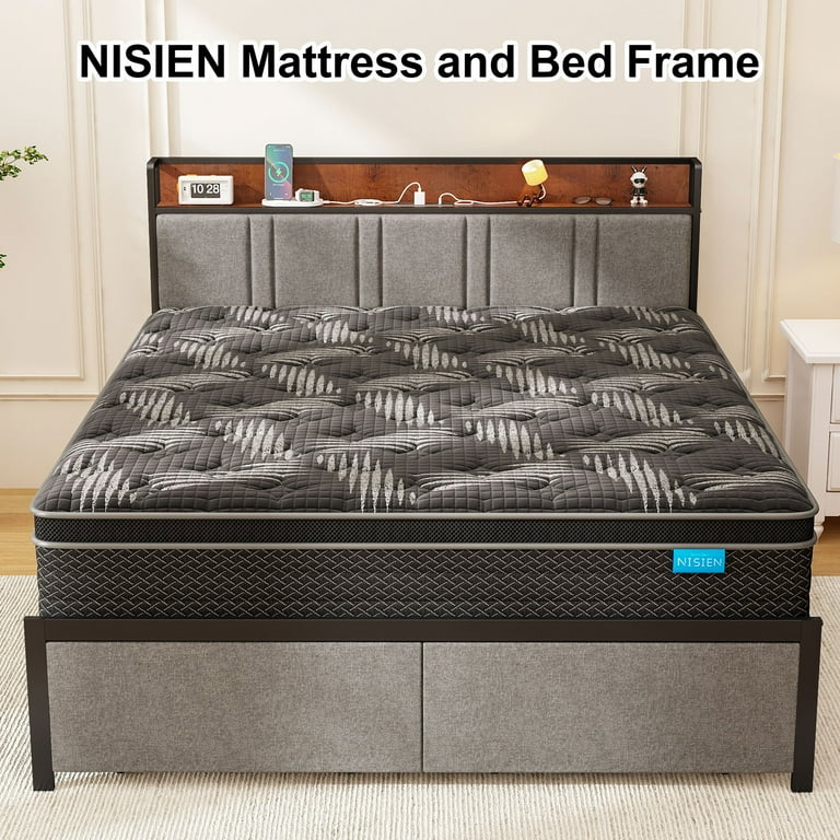 NISIEN Full Size Bed Frame with 2 Storage Drawers, Metal NISIEN Full Size Bed Frame with 2 Storage Drawers, Metal