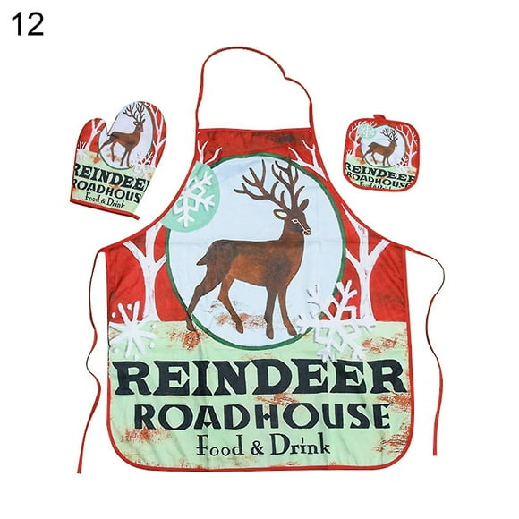 1 Set Practical Insulated Glove Soft Wear Fabric Decorative Portable Hanging Christmas Apron Insulated Pad For Daily Use