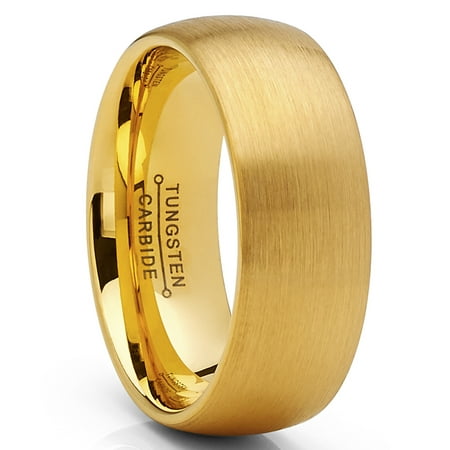 Men's Classic Dome Brushed Tungsten Carbide Wedding Band GoldTone, Comfort Fit 7
