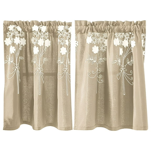 AUQ Embroidered Window Kitchen Tier Set Rod Pocket Short Curtain for Bathroom Kitchen Cafe Curtains,Blackout Curtains Set of 2 Panels,29
