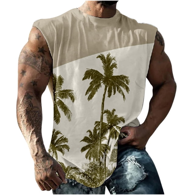 Débardeurs de Gym pour Hommes, T-Shirts Graphiques Imprimés Amusants, Débardeurs d'Été Décontractés Sans Manches à Col Rond, Débardeurs de Plage Hawaïens