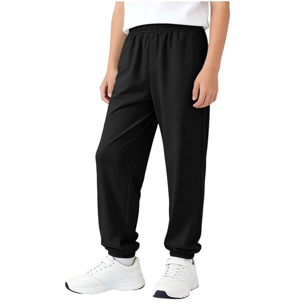 Pantalones largos para niños, de color liso, con cintura elástica, de talla media, transpirables, de verano, de poliéster.
