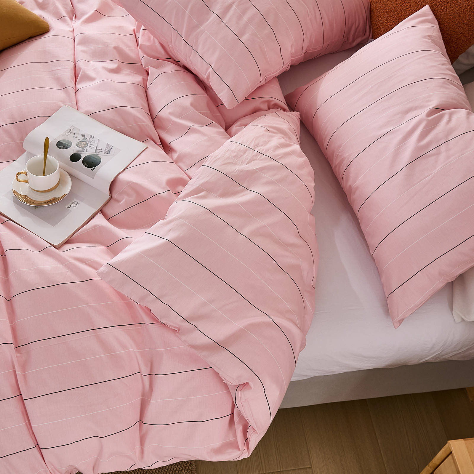 100% Cotton Stripe Duvet Cover Set Queen Size - Gray Striped Duvet Cover Set with Zipper Closure & 8 Corner Ties, Modern Minimalist Wide Stripe Bedding Set for Cozy Elegant Bedroom