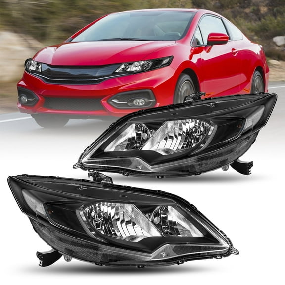For 2014-2015 Honda Civic Coupe 2Dr Halogen OE Style Black Clear Headlights Pair