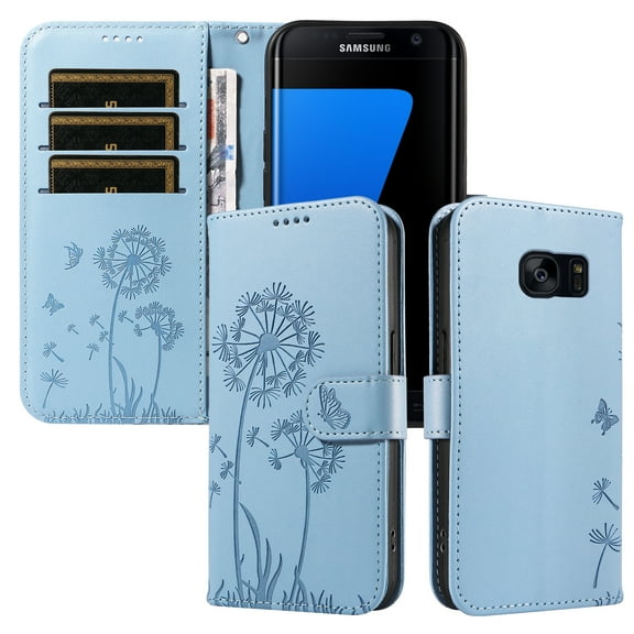 Wallet Case for Samsung Galaxy S7, Card Holder and Kickstand, Shockproof and Scratch Resistant, Sky Blue