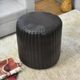 thumbnail image 2 of BBH Homes Handmade Beige Leather Round Pouf Ottoman BBBACPF0008 Indoor Decor, 2 of 9