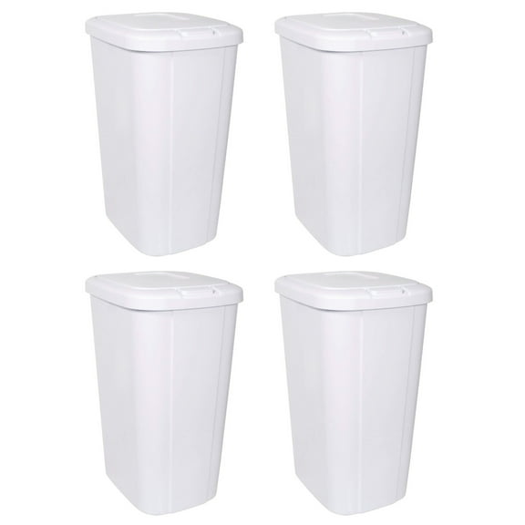 Hefty 13.3 Gallon Touch Top Trash Can with Spring Loaded Lid, 4 Pack, White