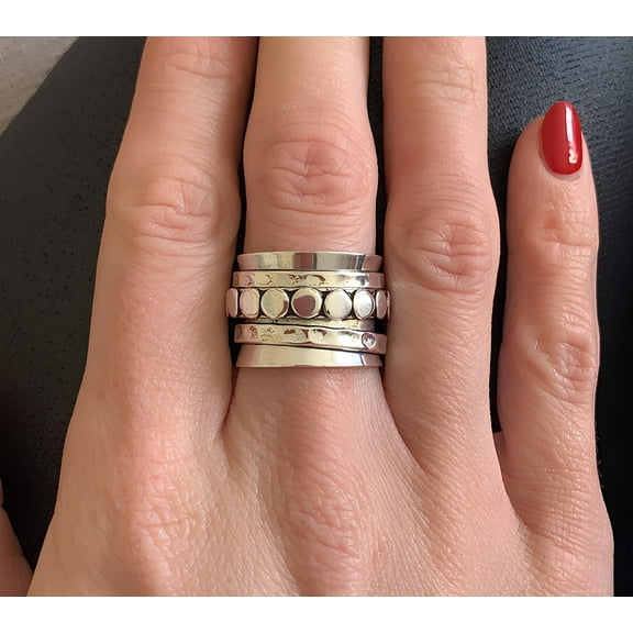 Handmade Spinner Fine Silver Ring – Boho Meditation Ring | Anxiety Stress Relief Fidget Ring for Men & Women | Unique Statement Band | Artisan Sterling Silver Jewelry Ring Size- 11.25