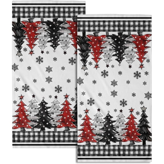Christmas Trees Hand Towels Set of 2 White Black Buffalo Plaids Christmas Tree Kitchen Towels 14X28 Inch Xmas Bath Towel for Bathroom Soft Absorbent Decorative Fingertip Towel Guest for Home Gym Spa